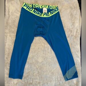 Nike Blue Leggings with Neon Green Waistband